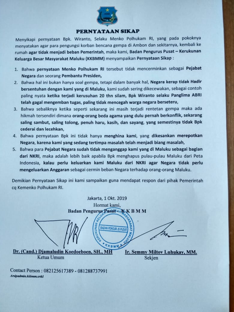 Terluka dengan Pernyataan Wiranto