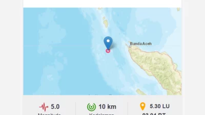 Gempa M 5,0 Guncang Banda Aceh